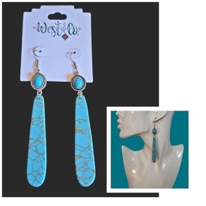 WEST & CO Faux Turquoise Extra Long Drop Dangle Hook Earrings